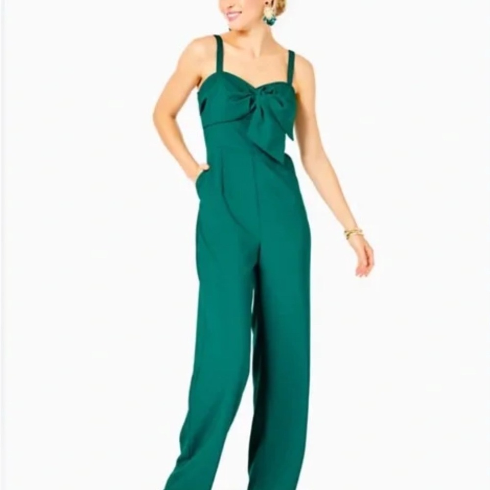 Lilly Pulitzer Kavia Green Jumpsuit with Bow Detail
